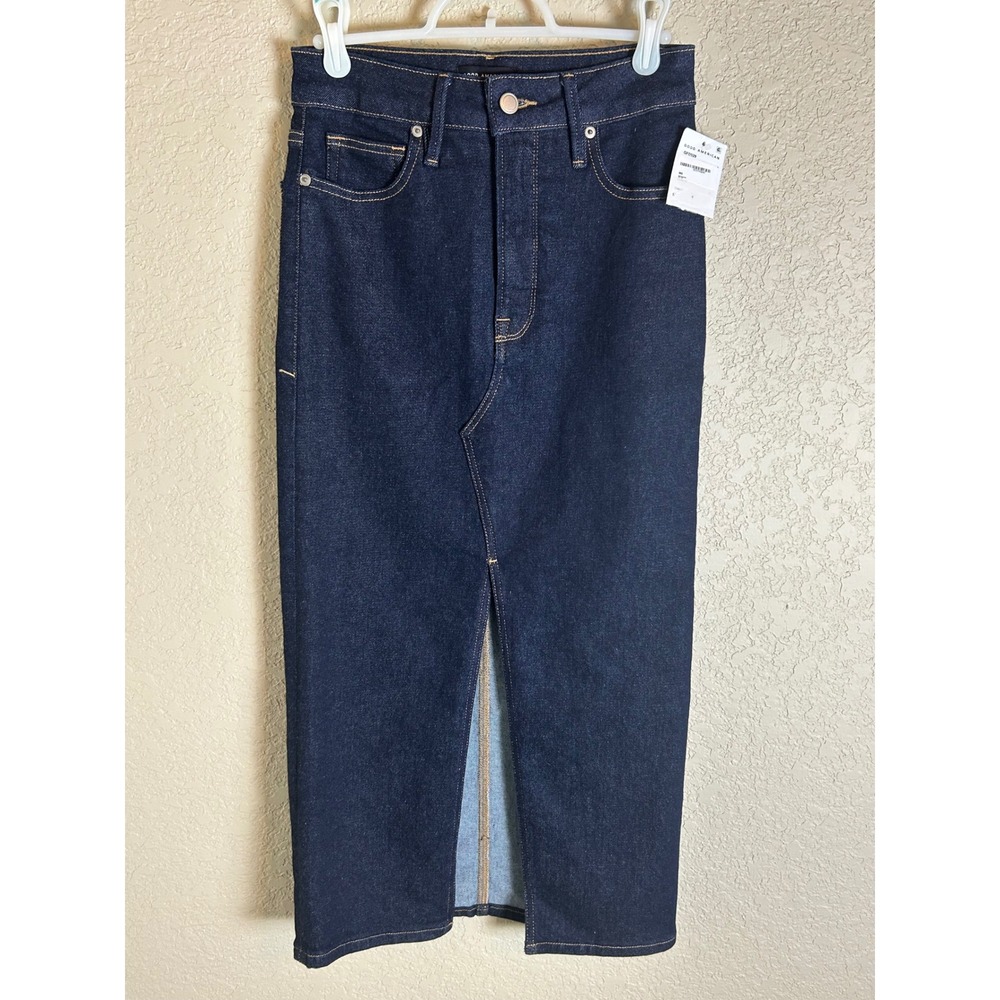 Good American Denim Skirt Womens 4/27 Blue Long Midi Front Slit High Rise